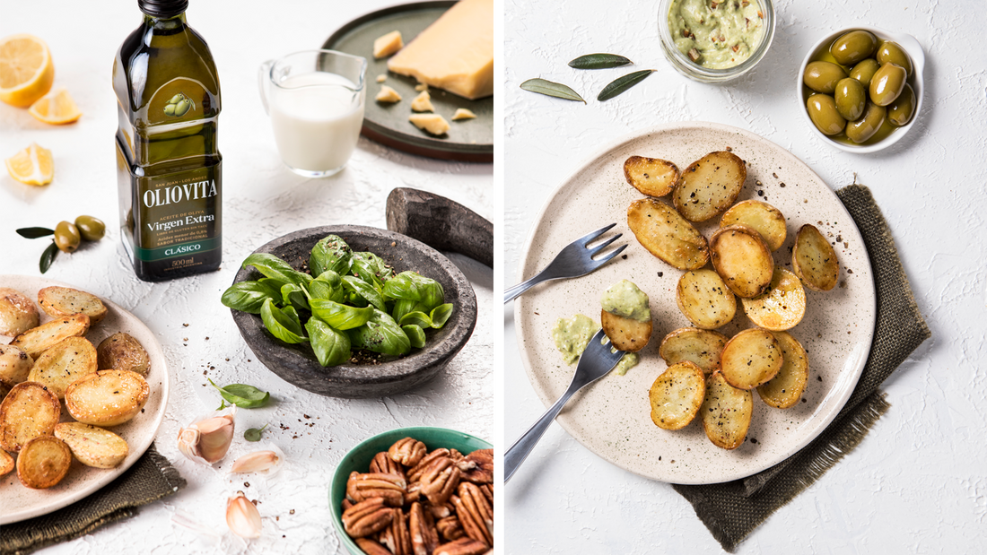 Alioli de pesto y parmesano con papines horneados