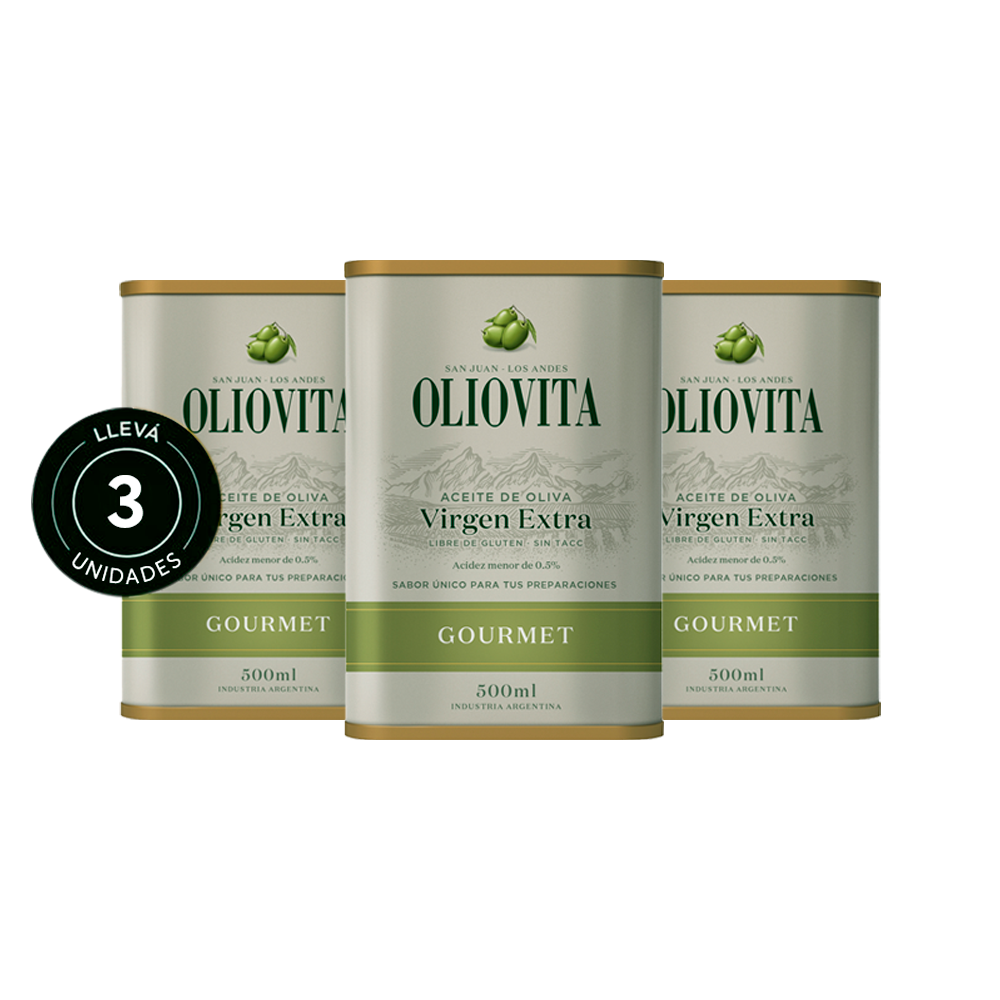 Oliovita Gourmet LATA 500 ml x 3 unidades – Aceite de Oliva Virgen Extra
